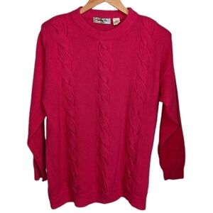 VINTAGE Pink Cable Knit Lambswool & Angora Crewneck Long Sweater Size Large